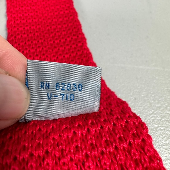 Vintage Lands End Neck Tie Red Cotton Square Knit Skinny Slim Made In USA‎ - Picture 8 of 11